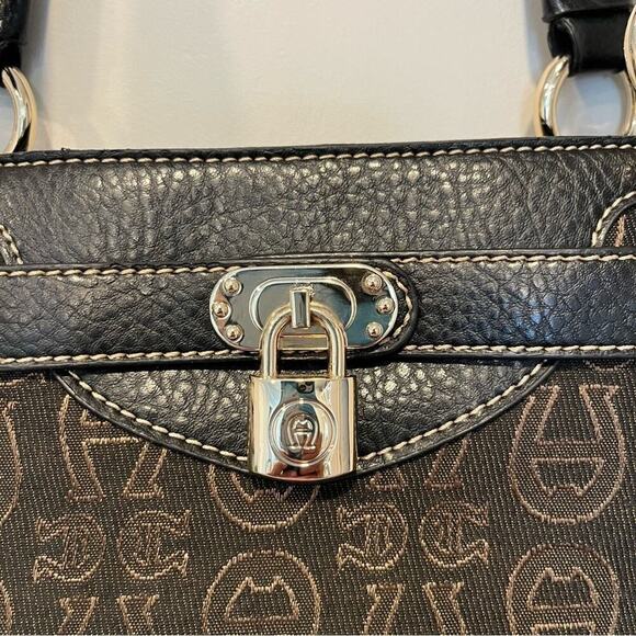 Etienne Aigner Handbag Shoulder Purse Signature Canvas Logo Leather Brown Gold - Picture 4 of 12